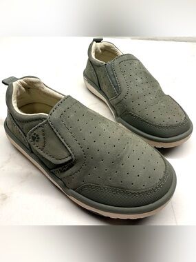 Boys Hush Puppies Marley Slip-On Shoes Olive Green Leather 7.5W Toddler